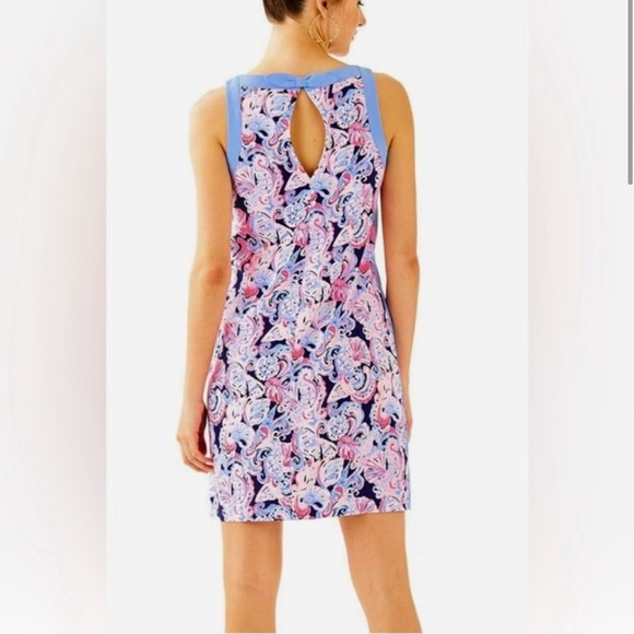 Lilly Pulitzer Angie Stretch Shift Dress In High Tide Navy Its For Shore Size 8 - Picture 3 of 16